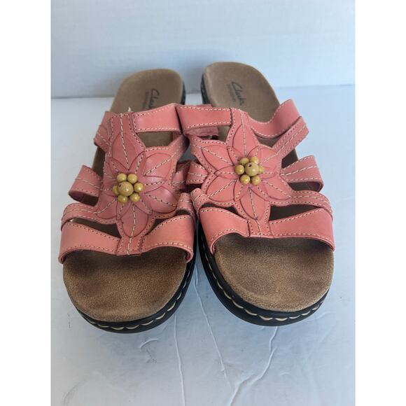 Clarks Lexi Myrtle Low Wedge Bendables Slide Leather Comfort Sandals Sz 10 Wide - Picture 3 of 10